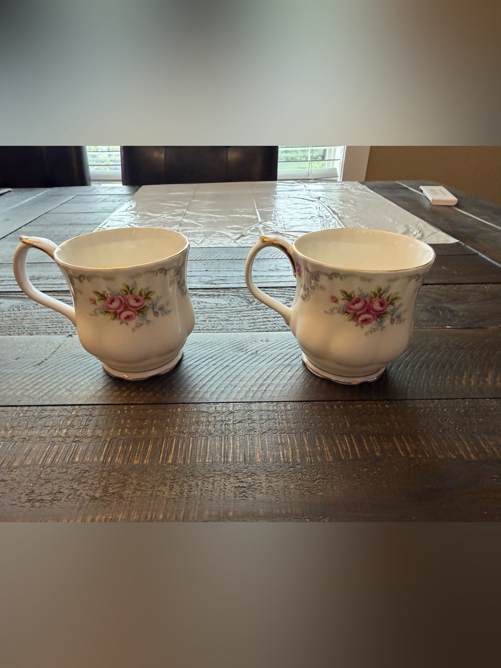 Royal Albert Tranquility Coffee Cups in White with Pink Rose Motif - Set of 2